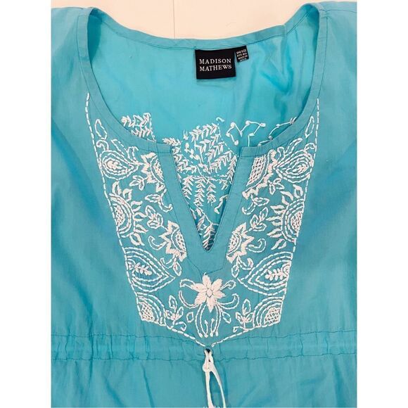 Madison Mathews Beach Cover Up Turquoise Blue 100% cotton One Size - Picture 4 of 6